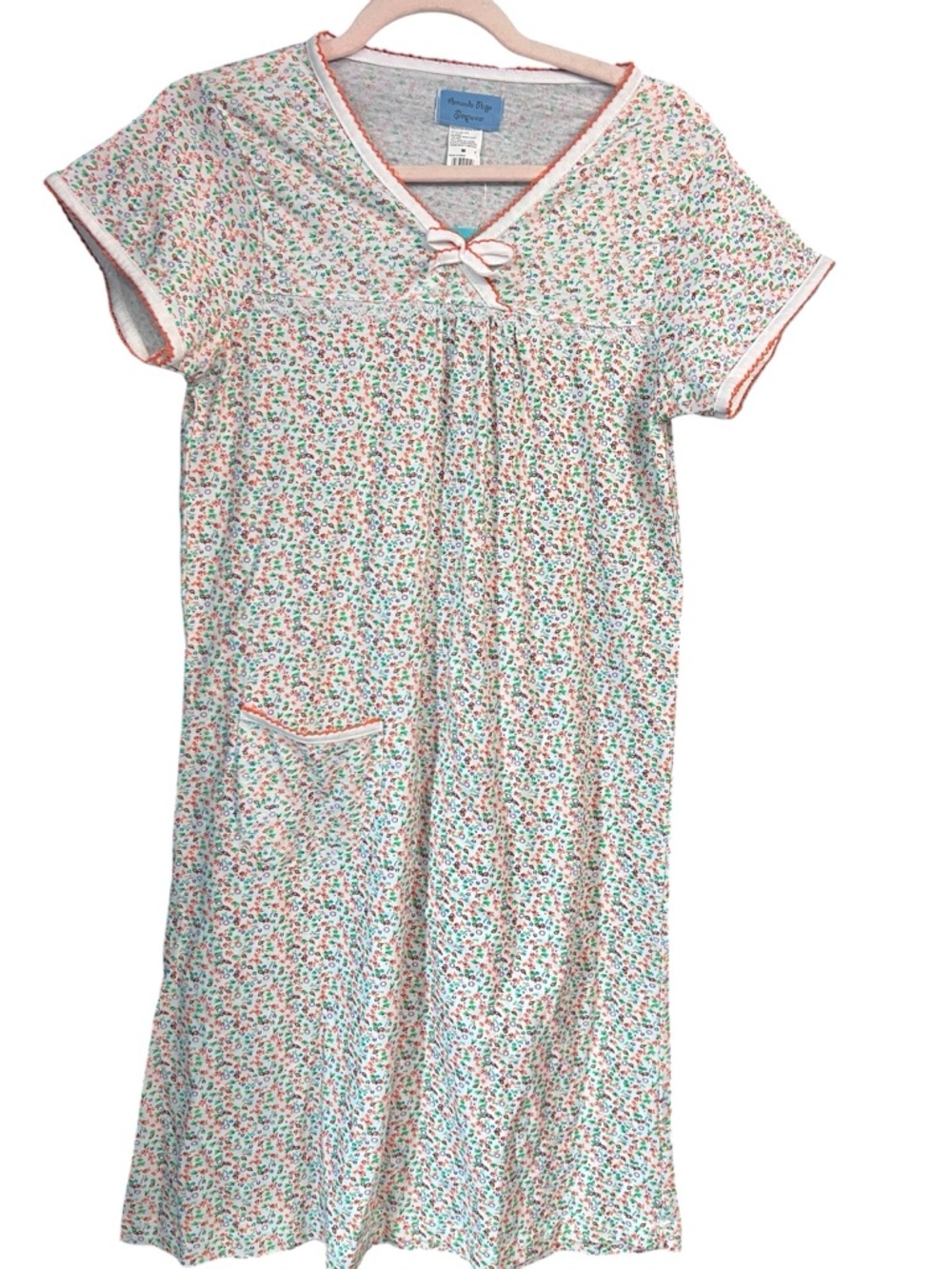Amanda Paige Sleepwear Nightgown M Floral Pocket Cotton  NWT Short Sleeves
